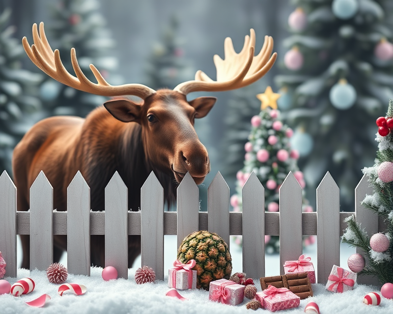 pineapple, moose, fence, chocolate, candy, pink, christmas tree